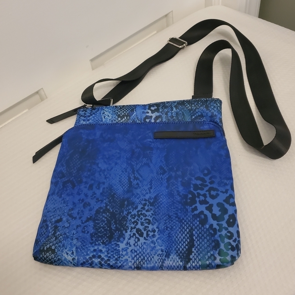 Tahari Royal Blue Snakeprint Crossbody, Lightweight, Colorful, Stylish, Slim